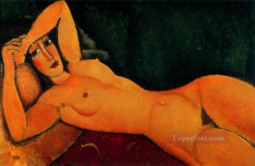  reclining Art - reclining nude with left arm resting on forehead 1917 Amedeo Modigliani